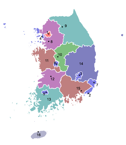 韩国行政区划分图,地理环境留学,出国留学网